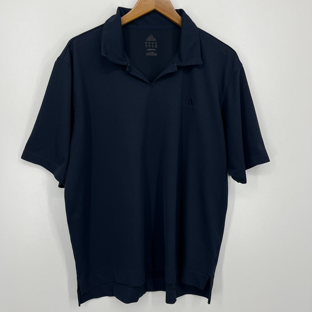 Adidas Polo Shirt Men's Size XL‎ Blue Moisture Wicking Logo Golf Short Sleeve